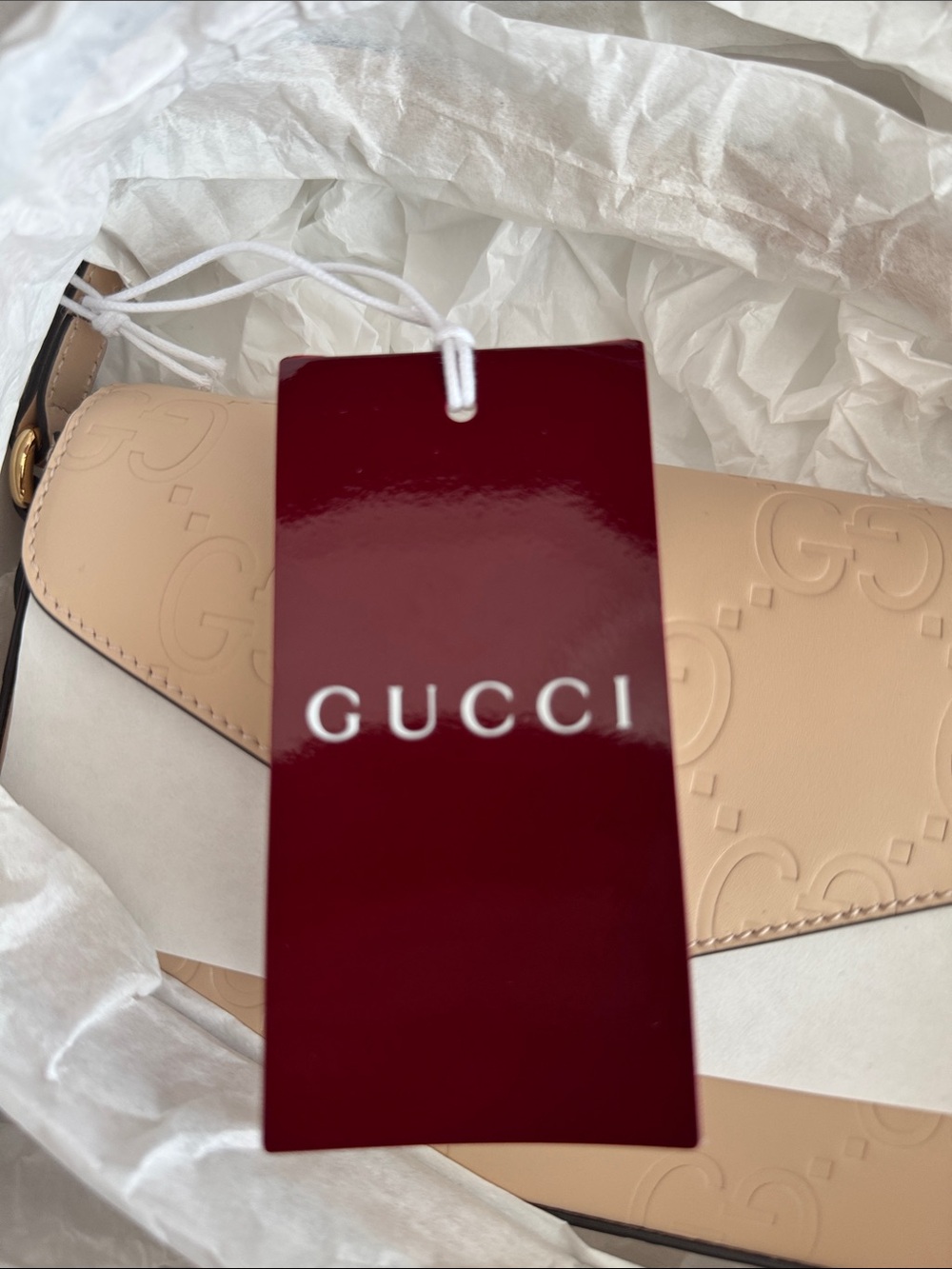 Gucci Embossed GG Super Mini Beige Leather Shoulder Bag - Picture 8 of 13